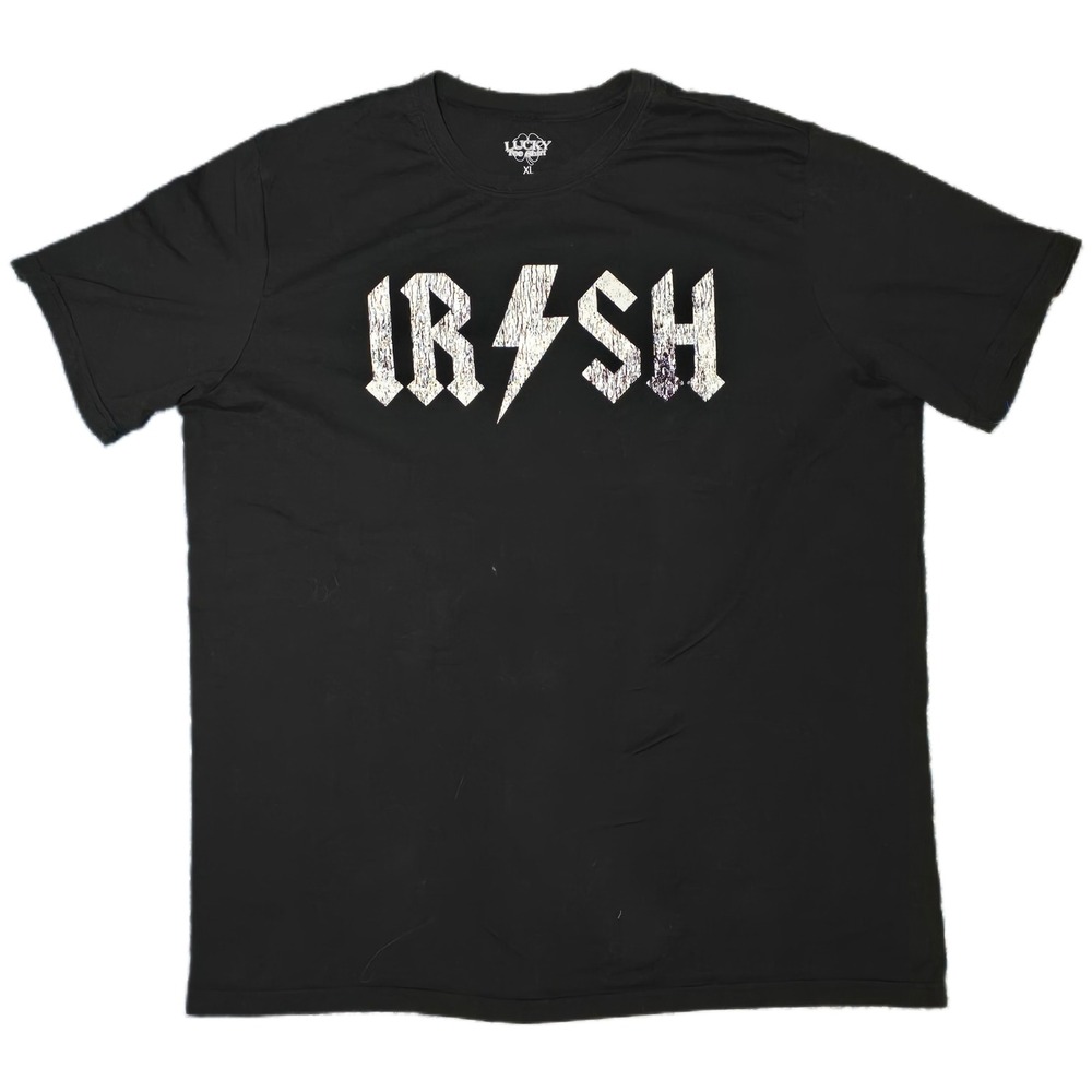 Lucky Tee Shirt Graphic Tee Mens XL Black Irish Rock Lightning Bolt Shirt
(D)‎